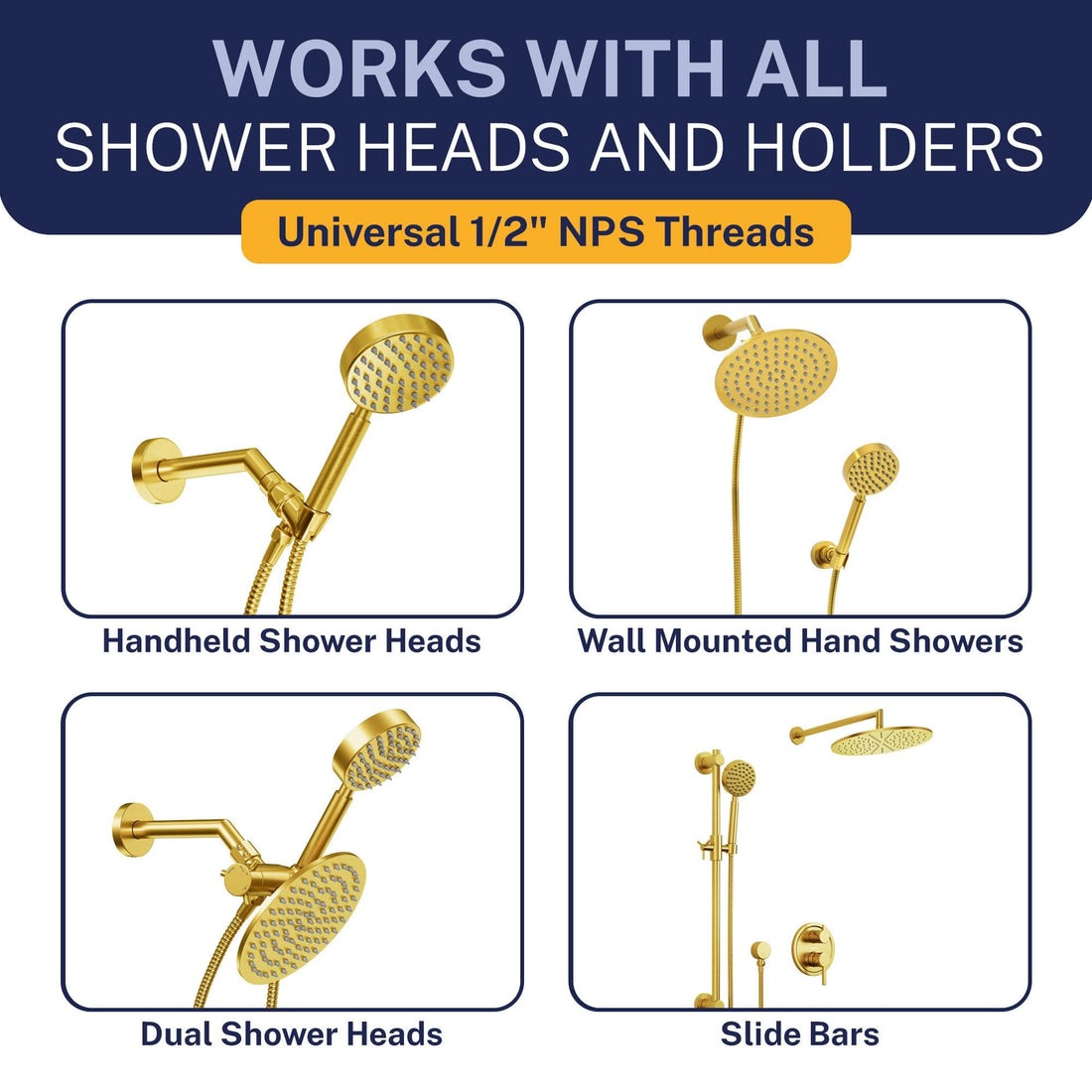 Compatibility ALL METAL Shower Hose Attachment for Shower Head –  Brushed Gold / 72 Inches - The Shower Head Store