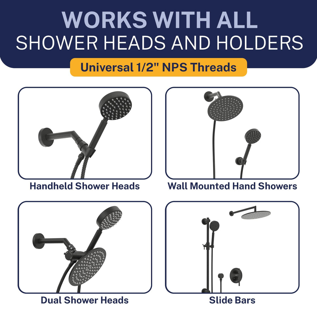 Compatibility HammerHead Showers 72-Inch Shower Hose Main Image Matte Black - The Shower Head Store