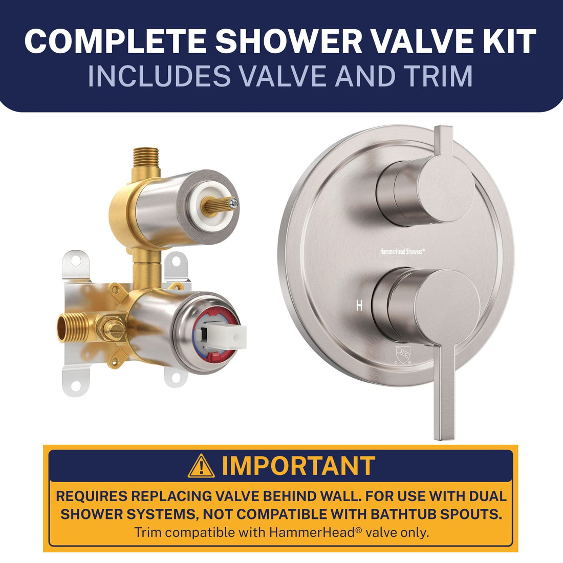 Complete Kit 2-Handle Valve and Trim Brushed Nickel  - The Shower Head Store