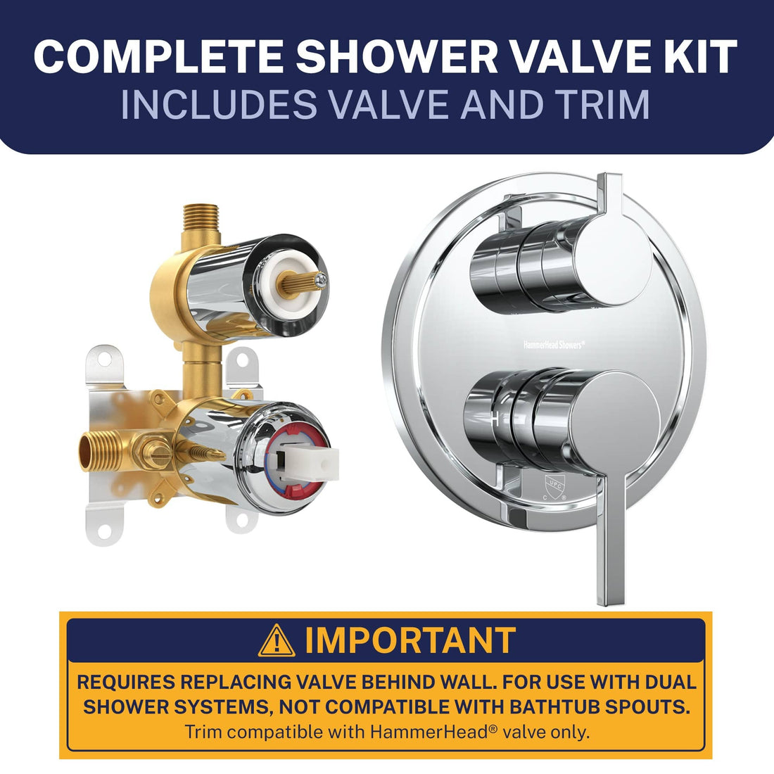 Complete Kit 2-Handle Valve and Trim Chrome - The Shower Head Store