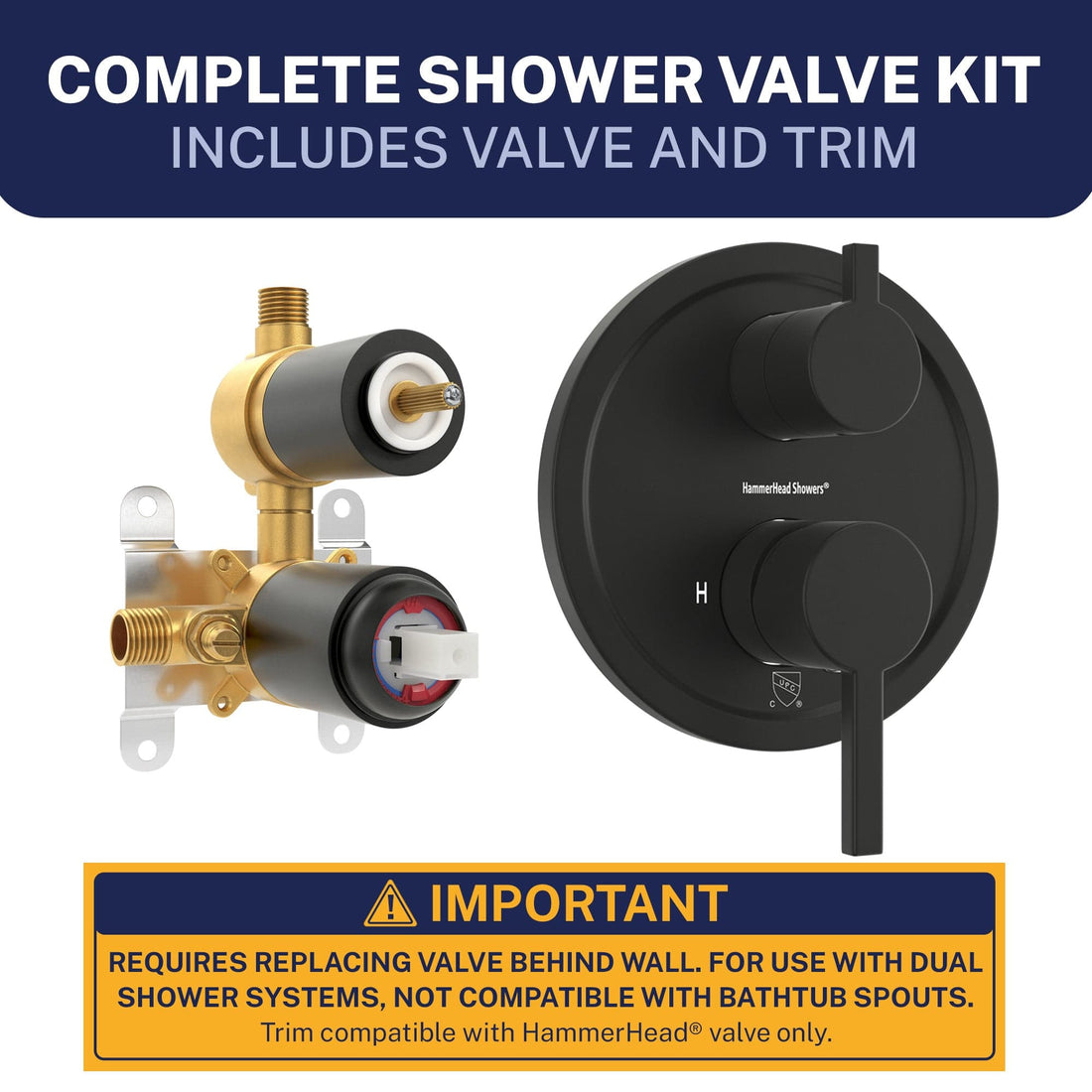 Complete Kit 2-Handle Valve and Trim Matte Black  - The Shower Head Store
