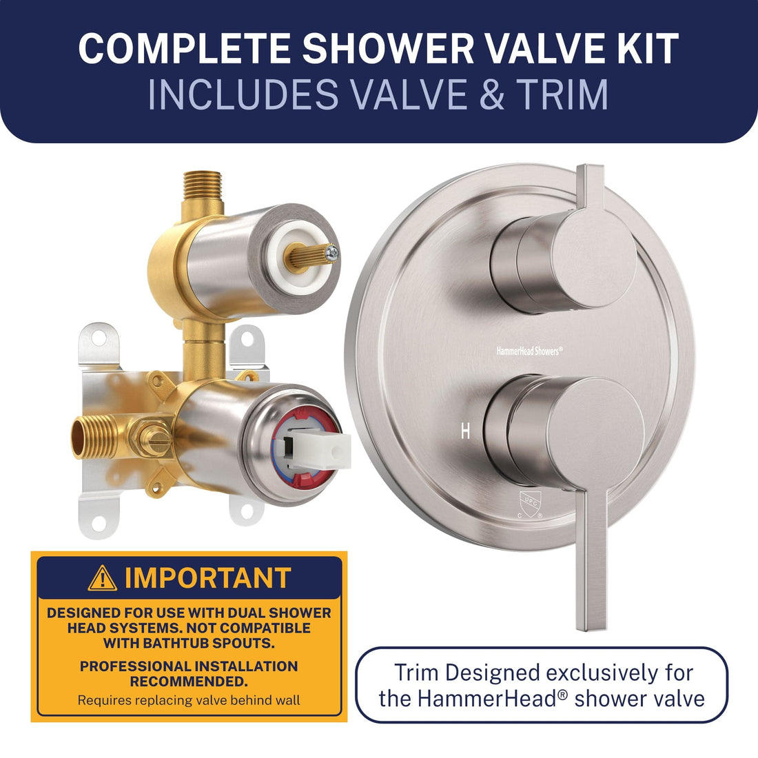 Complete Kit 2-Handle Valve and Trim Brushed Nickel - The Shower Head Store
