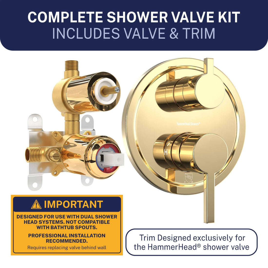 Complete Kit 2-Handle Valve and Trim Polished Brass  - The Shower Head Store