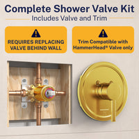 Complete Shower Valve and Trim 1-Handle Tub & Shower System with 3-Spray Handheld Shower Head Brushed Gold / 2.5 GPM Brushed Gold / 1.75 GPM - The Shower Head Store