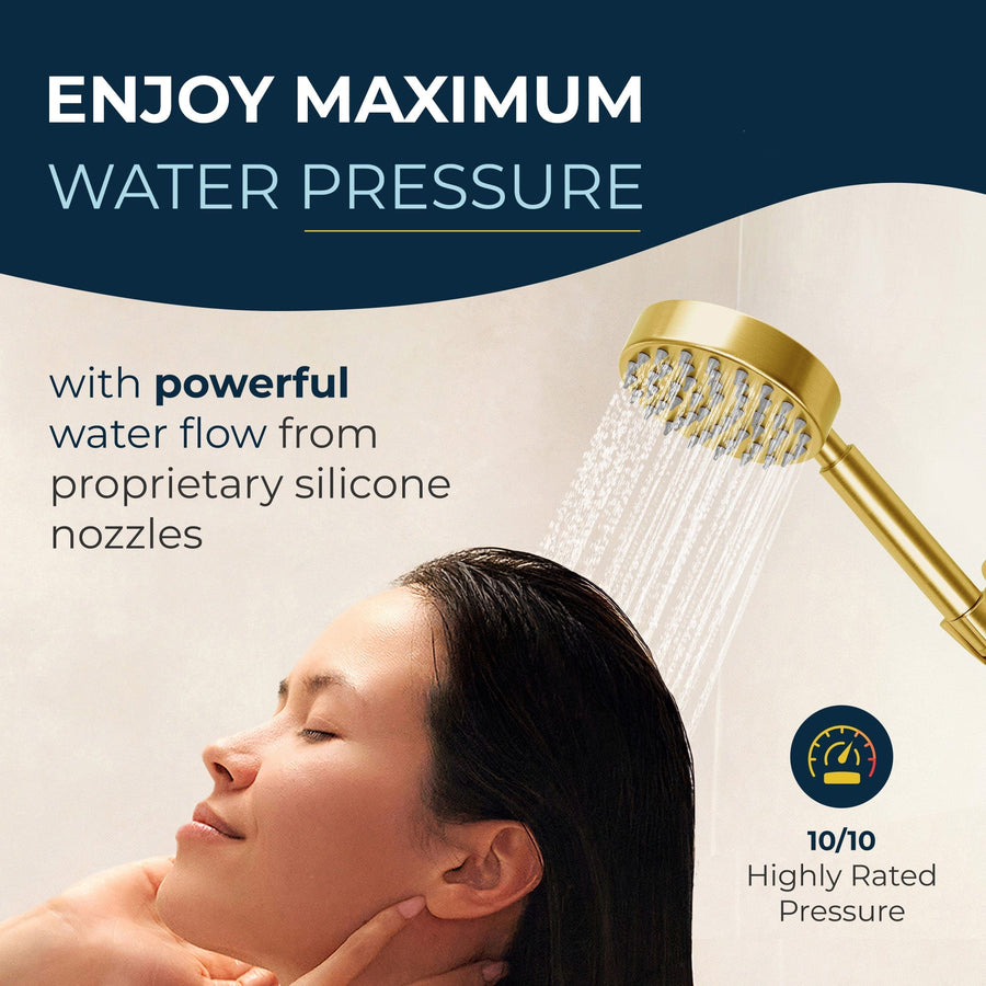 Max Pressure 1-Spray Dual Shower Head with Adjustable Arm and Shower Head Wall Mount Brushed Gold / 2.5 - The Shower Head Store