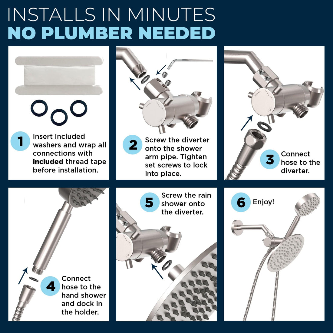 Installation 1-Spray Dual Shower Head Brushed Nickel / 2.5 - The Shower Head Store
