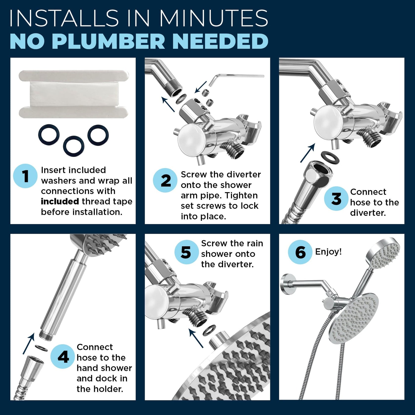 All Metal 1-Spray Dual Shower Head - Handheld, Rain Shower, Diverter ...