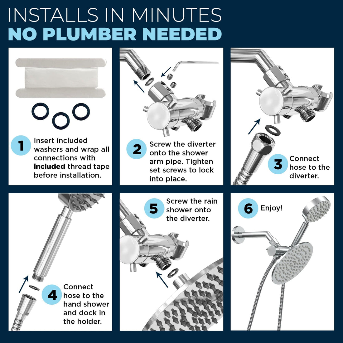 Installation 1-Spray Dual Shower Head Chrome / 2.5 - The Shower Head Store