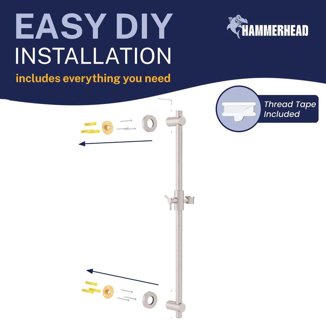 Easy Installation All Metal Shower Slide Bar for Hand Held Shower Heads Brushed Nickel - The Shower Head Store