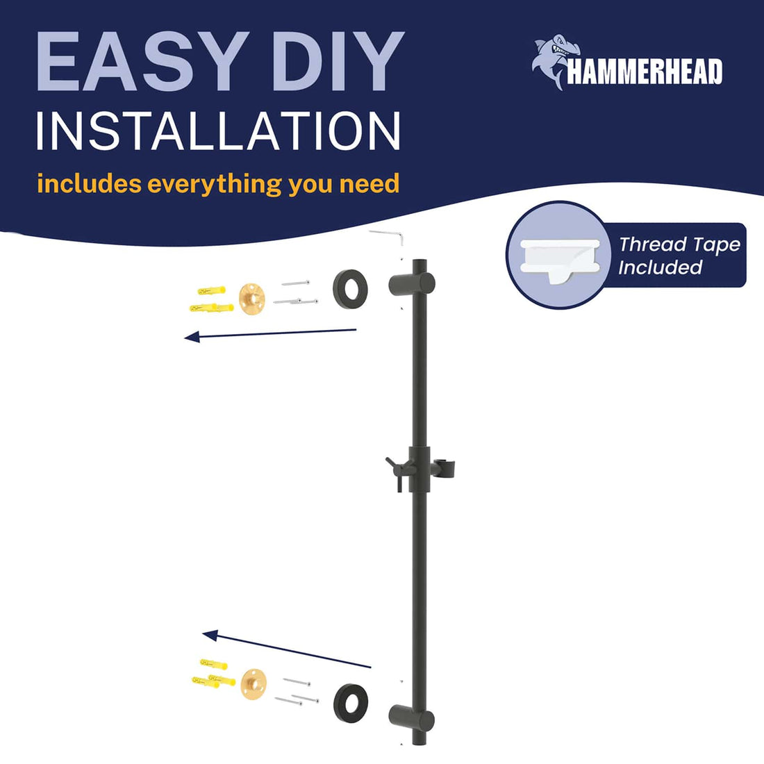 Easy Install All Metal Shower Slide Bar for Hand Held Shower Heads Matte Black - The Shower Head Store