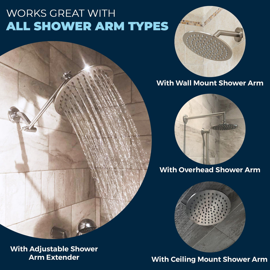 All Shower Arms Metal 8 Inch Rain Shower Head Rainfall Showerhead Brushed Gold - The Shower Head Store