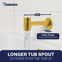 Dimension Spring Loaded Tub Spout Brushed Gold - The Shower Head Store