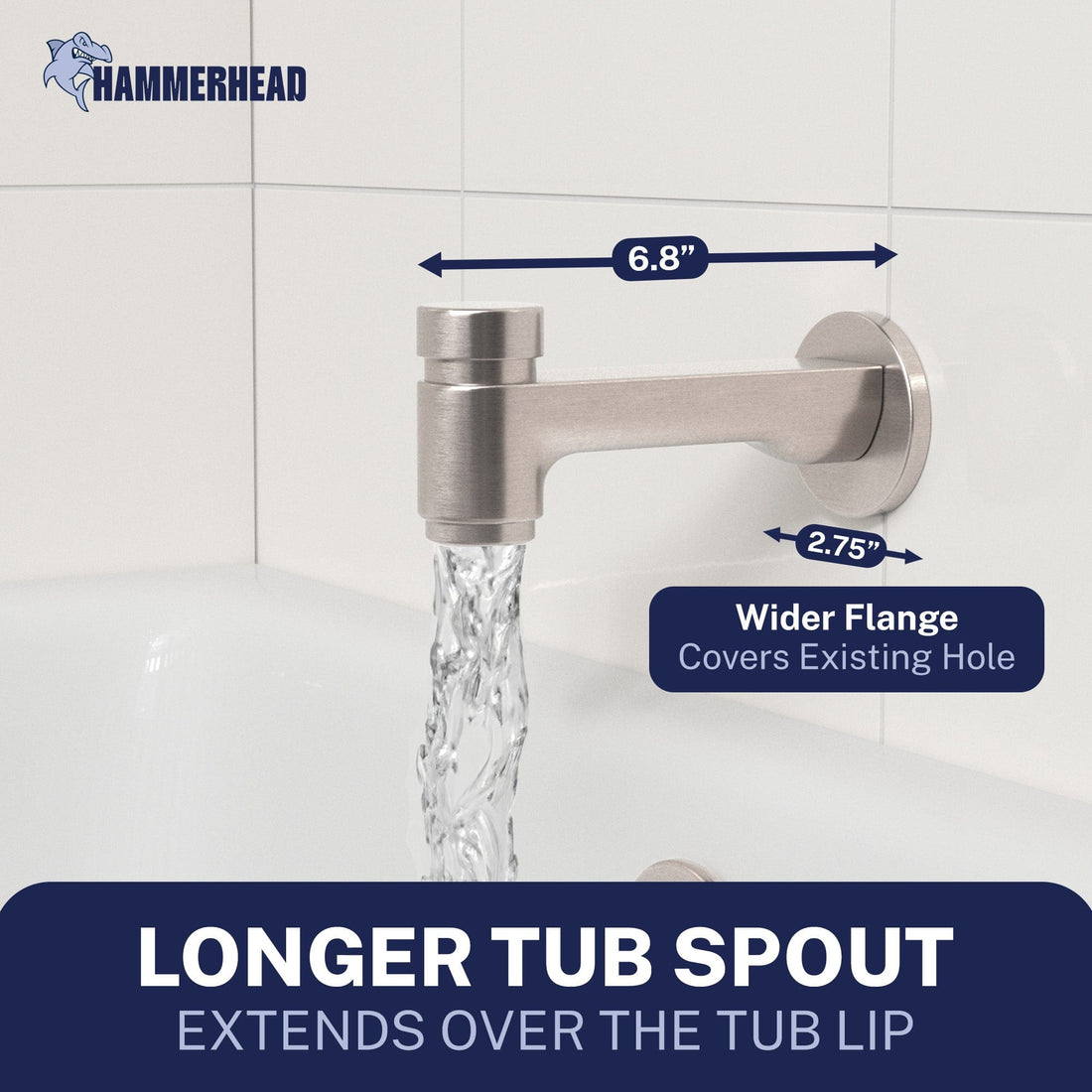 Dimensions Spring Loaded Tub Spout Brushed Nickel - The Shower Head Store