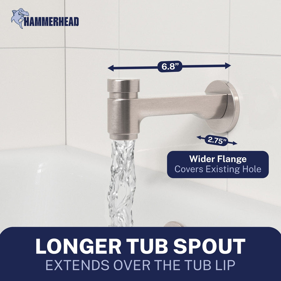 Dimensions Spring Loaded Tub Spout Brushed Nickel - The Shower Head Store