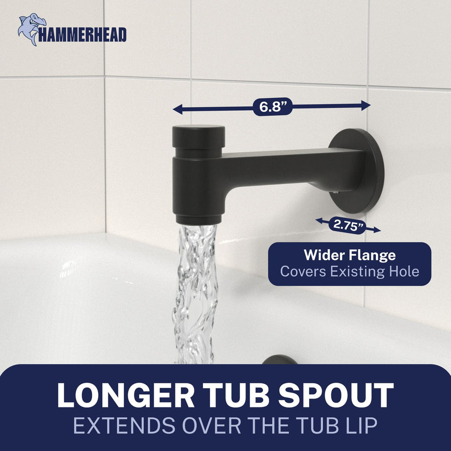 Dimensions Spring Loaded Tub Spout Matte Black - The Shower Head Store