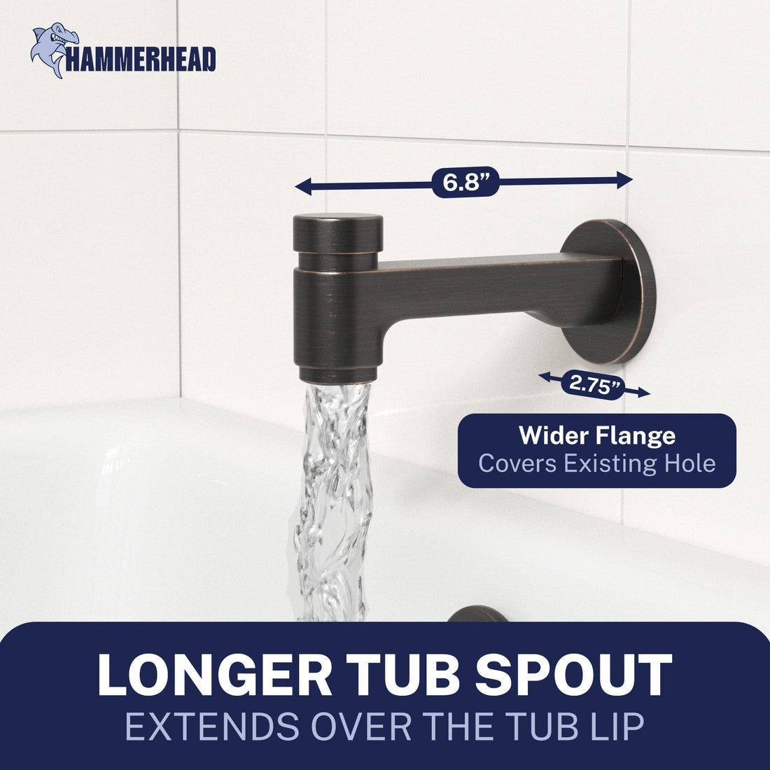 Dimensions Spring Loaded Tub Spout Oil Rubbed Bronze - The Shower Head Store