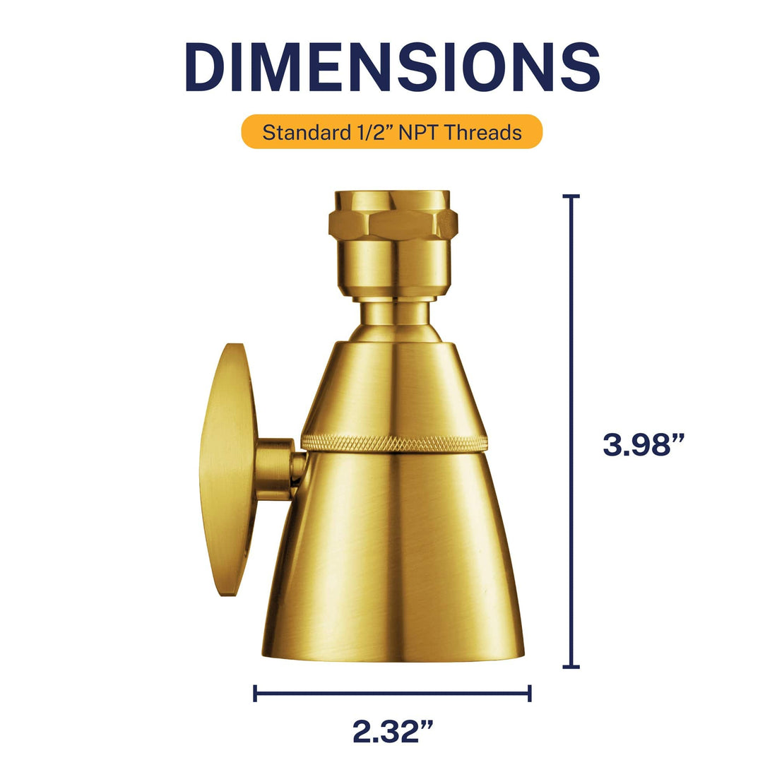 Dimensions HammerHead Showers 2-Inch Shower Head Brushed Gold / 2.5 GPM Brushed Gold / 1.75 GPM - The Shower Head Store