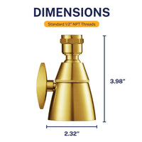 Dimensions HammerHead Showers 2-Inch Shower Head Brushed Gold / 2.5 GPM Brushed Gold / 1.75 GPM - The Shower Head Store