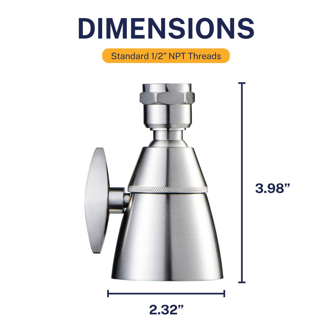 Dimensions HammerHead Showers 2-Inch Shower Head Brushed Nickel / 2.5 GPM Brushed Nickel / 1.75 GPM - The Shower Head Store