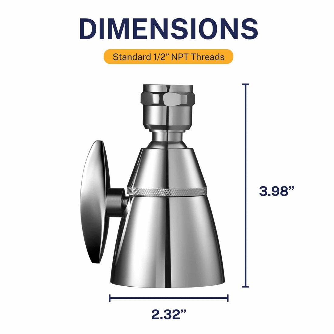 Dimensions All Metal 2-Inch High Pressure Shower Head Chrome / 2.5 GPM - The Shower Head Store
