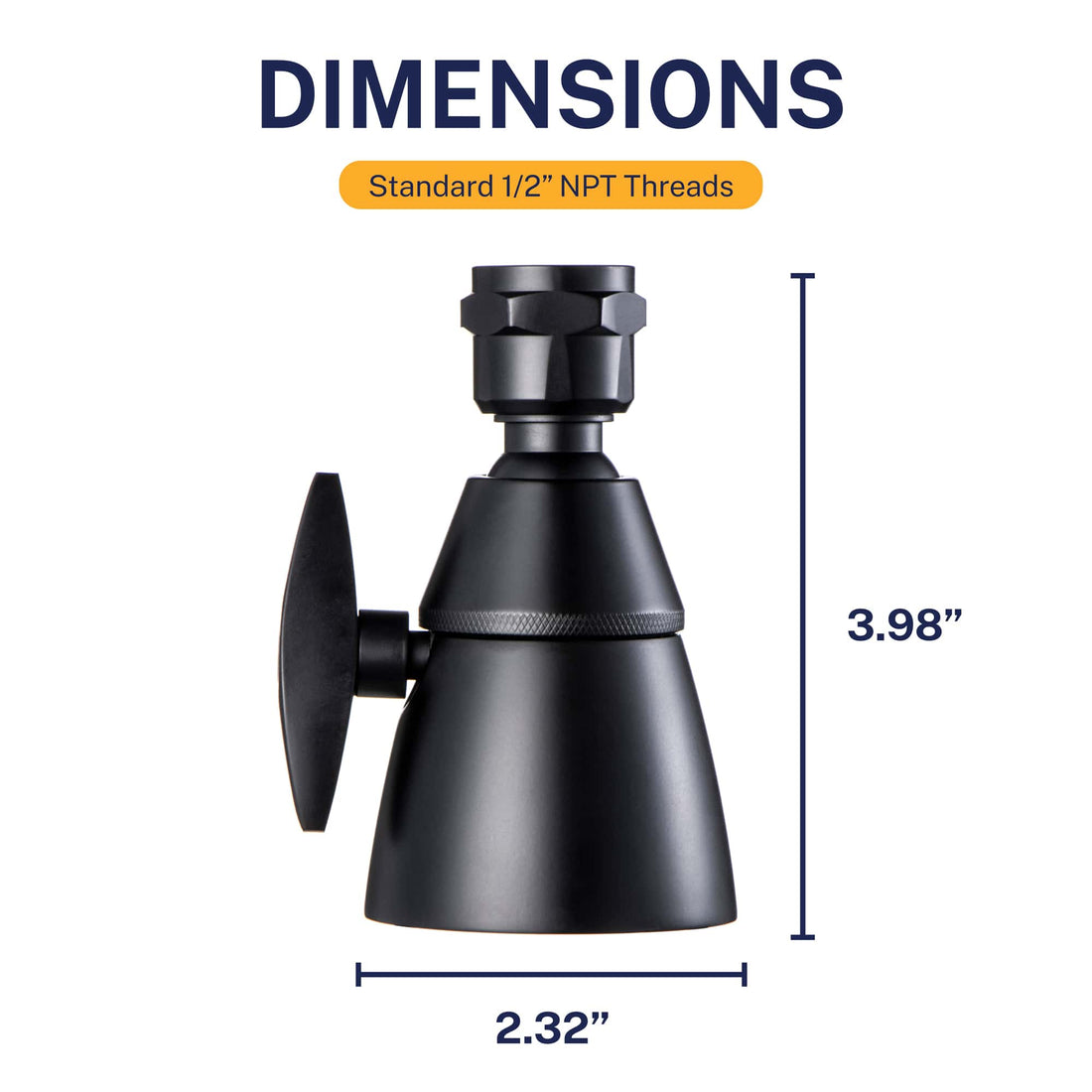 Dimensions All Metal 2-Inch High Pressure Shower Head, Variable Pattern, 2.5 GPM - Matte Black / 2.5 GPM - The Shower Head Store