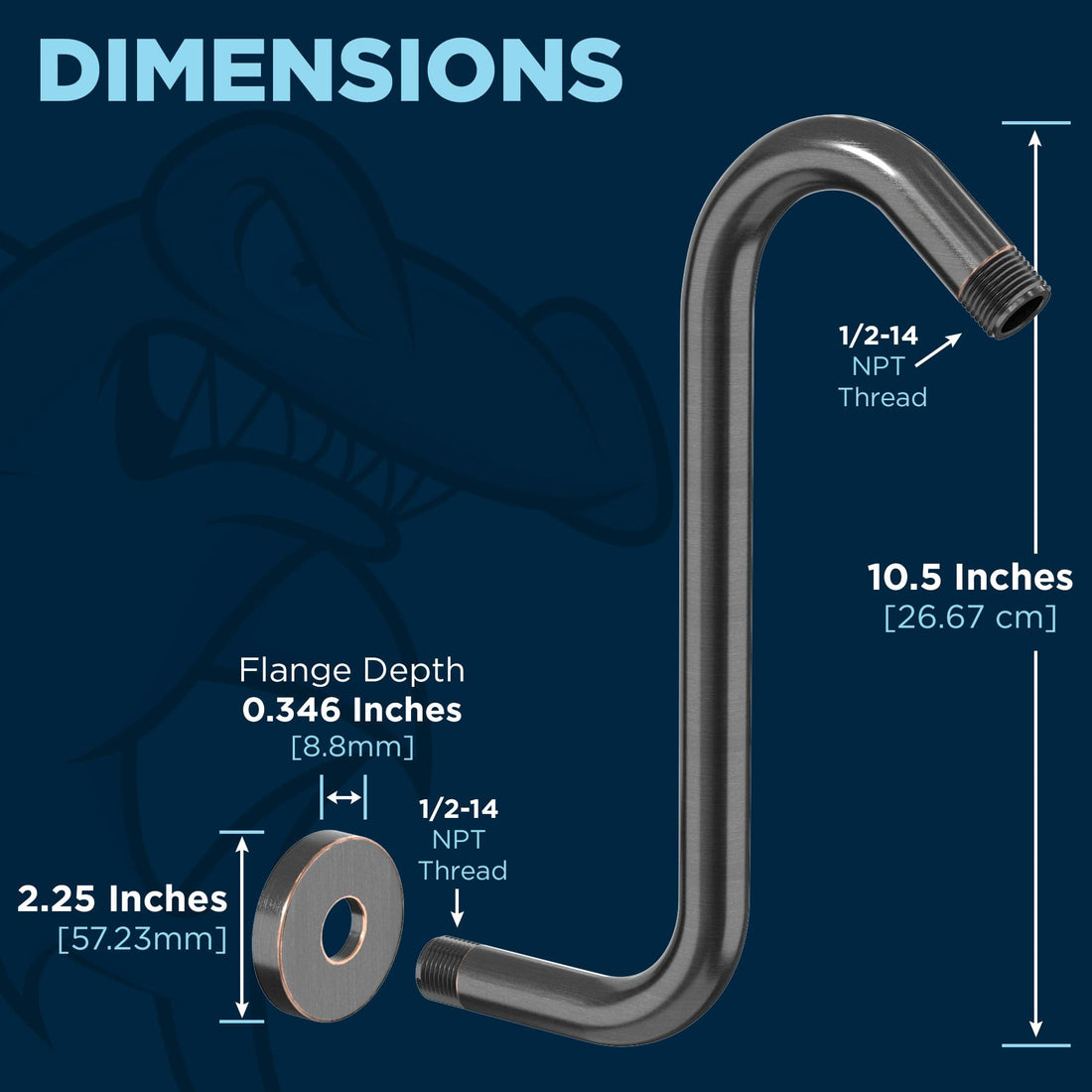 Dimensions S-Style Arm Oil Rubbed Bronze/ 2.5 - The Shower Head Store