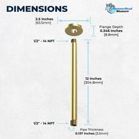 Dimensions Straight Shower Arm Brushed Gold / 12 Inch - The Shower Head Store