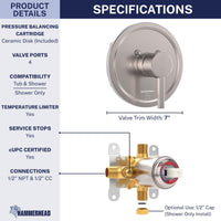 Dimensions Valve and Trim - All Metal 1-Handle Tub and Shower Valve with Trim Kit Brushed Nickel - The Shower Head Store