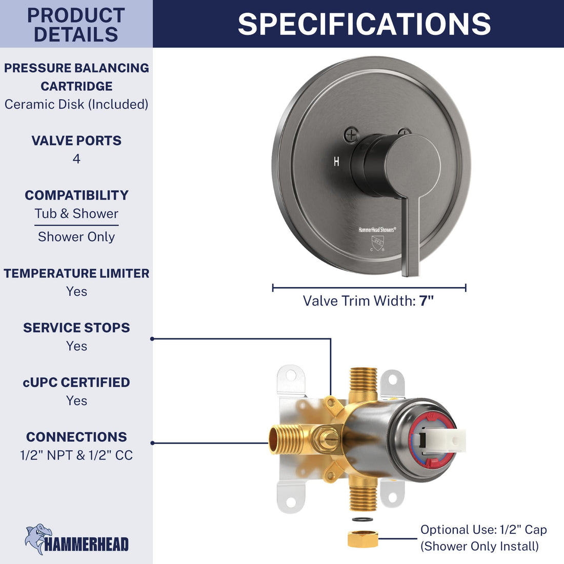 Dimensions 1H Valve and Trim HammerHead Gray