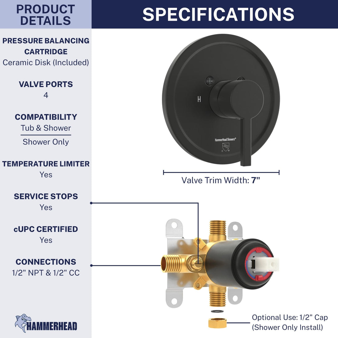 Dimensions Valve and Trim - All Metal 1-Handle Tub and Shower Valve with Trim Kit Matte Black - The Shower Head Store
