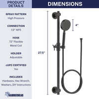 Dimensions ALL Metal Shower Slide Bar with Hand Held Shower Head & Hose Oil Rubbed Bronze / 2.5 GPM Oil Rubbed Bronze / 1.75 GPM - The Shower Head Store