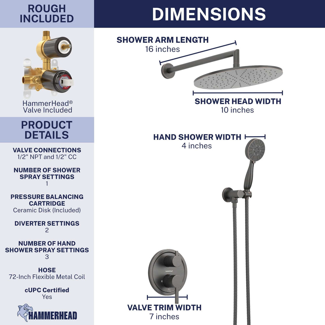 Dimensions 2-Handle Shower System with 10" Rain, Diverter & Handheld Oil Rubbed Bronze / 2.5 GPM - The Shower Head Store