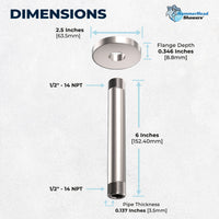 Locking Flange Feature Straight Shower Arm Brushed Nickel / 6 Inch - The Shower Head Store