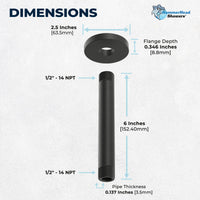Dimensions Straight Shower Arm Matte Black / 6 Inch - The Shower Head Store 