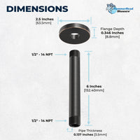 Dimensions Straight Shower Arm Oil Rubbed Bronze / 6 Inch - The Shower Head Store 
