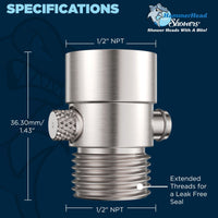 (Dimensions) HammerHead Showers ALL METAL Water Flow Control Valve for Shower Head - Brass Push-Button Shower Shut Off Valve Reduces Flow to a Trickle - Plumbing Code Compliant Brushed Nickel - The Shower Head Store