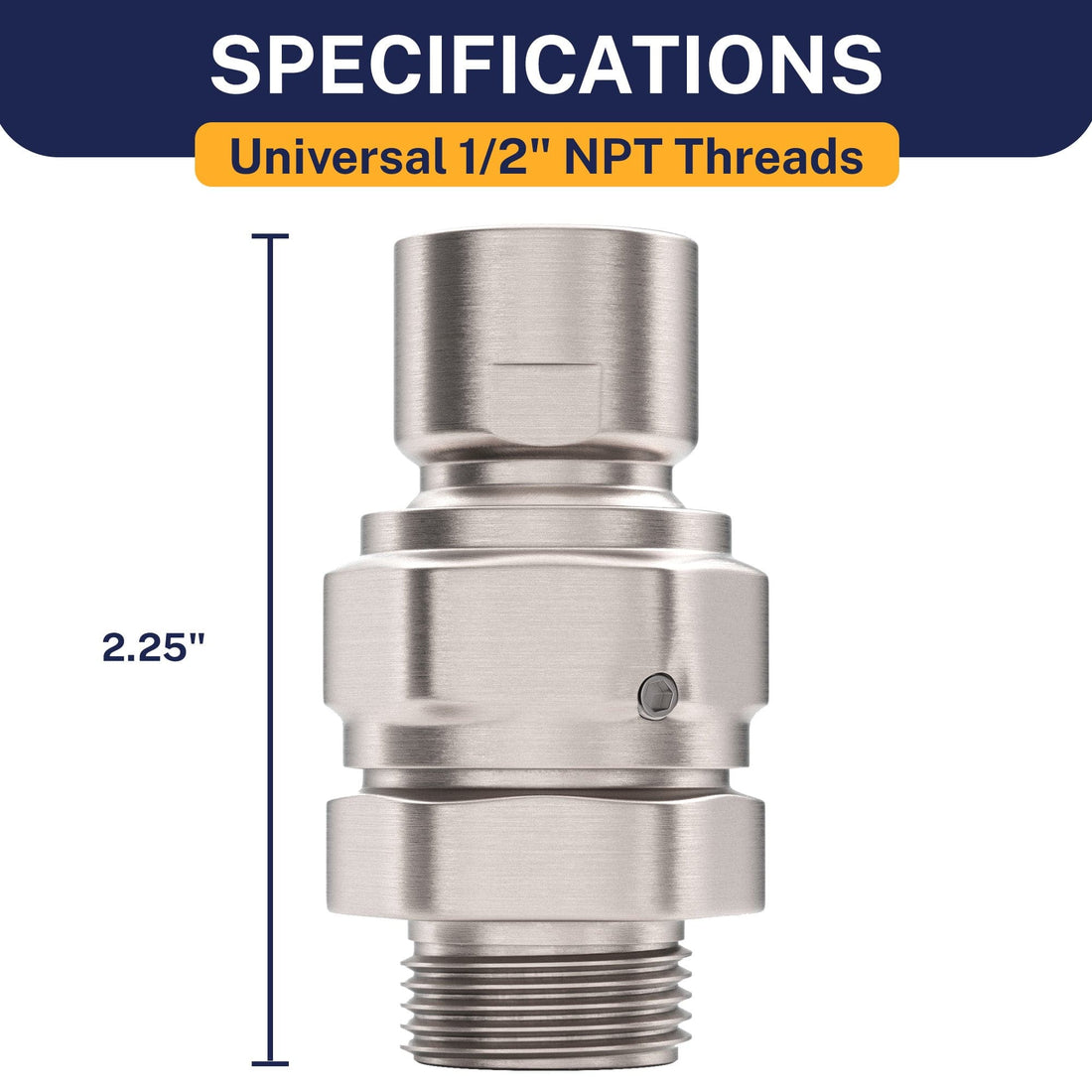Dimensions Swivel Adapter - 100% METAL Shower Head Swivel Adapter To Adjust Showerhead Angle, Brushed Nickel - The Shower Head Store