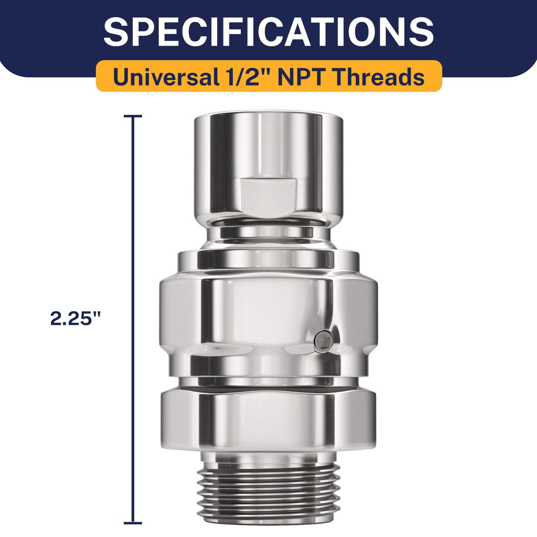 Dimensions Swivel Adapter - 100% METAL Shower Head Swivel Adapter To Adjust Showerhead Angle, Chrome - The Shower Head Store