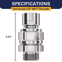 Dimensions Swivel Adapter - 100% METAL Shower Head Swivel Adapter To Adjust Showerhead Angle, Chrome - The Shower Head Store