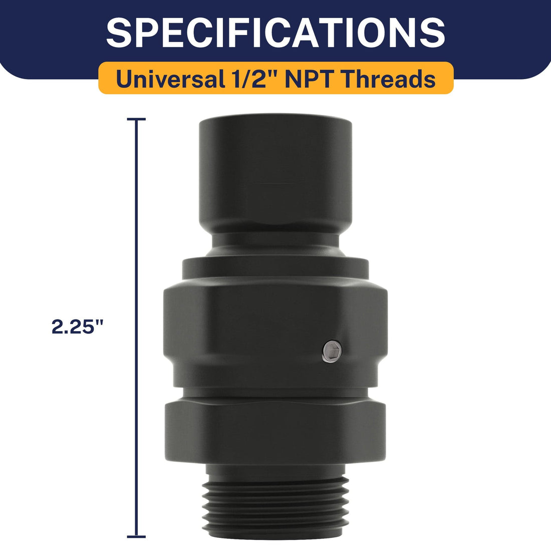 Dimensions Swivel Adapter - 100% METAL Shower Head Swivel Adapter To Adjust Showerhead Angle, Matte Black - The Shower Head Store