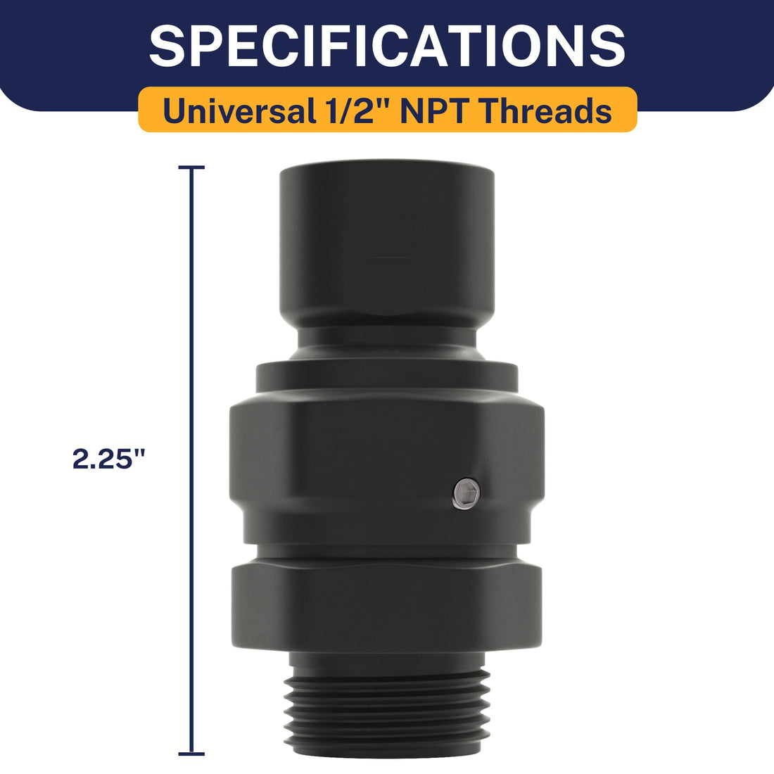 Specifications Swivel Adapter with Extended Threads for a Leak Free Seal HammerHead Showers Matte Black - The Shower Head Store