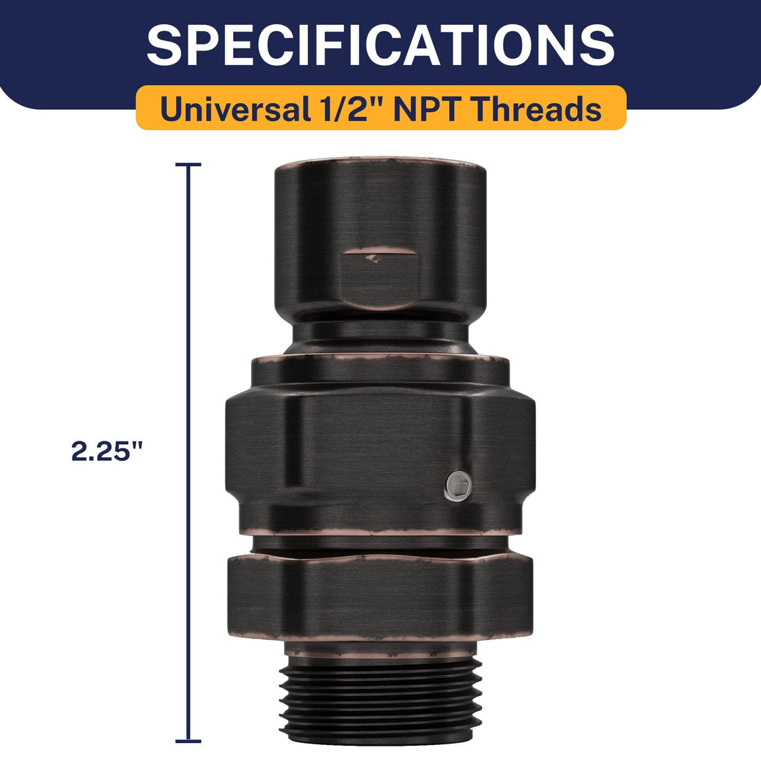 Dimensions Swivel Adapter - 100% METAL Shower Head Swivel Adapter To Adjust Showerhead Angle, Oil Rubbed Bronze - The Shower Head Store