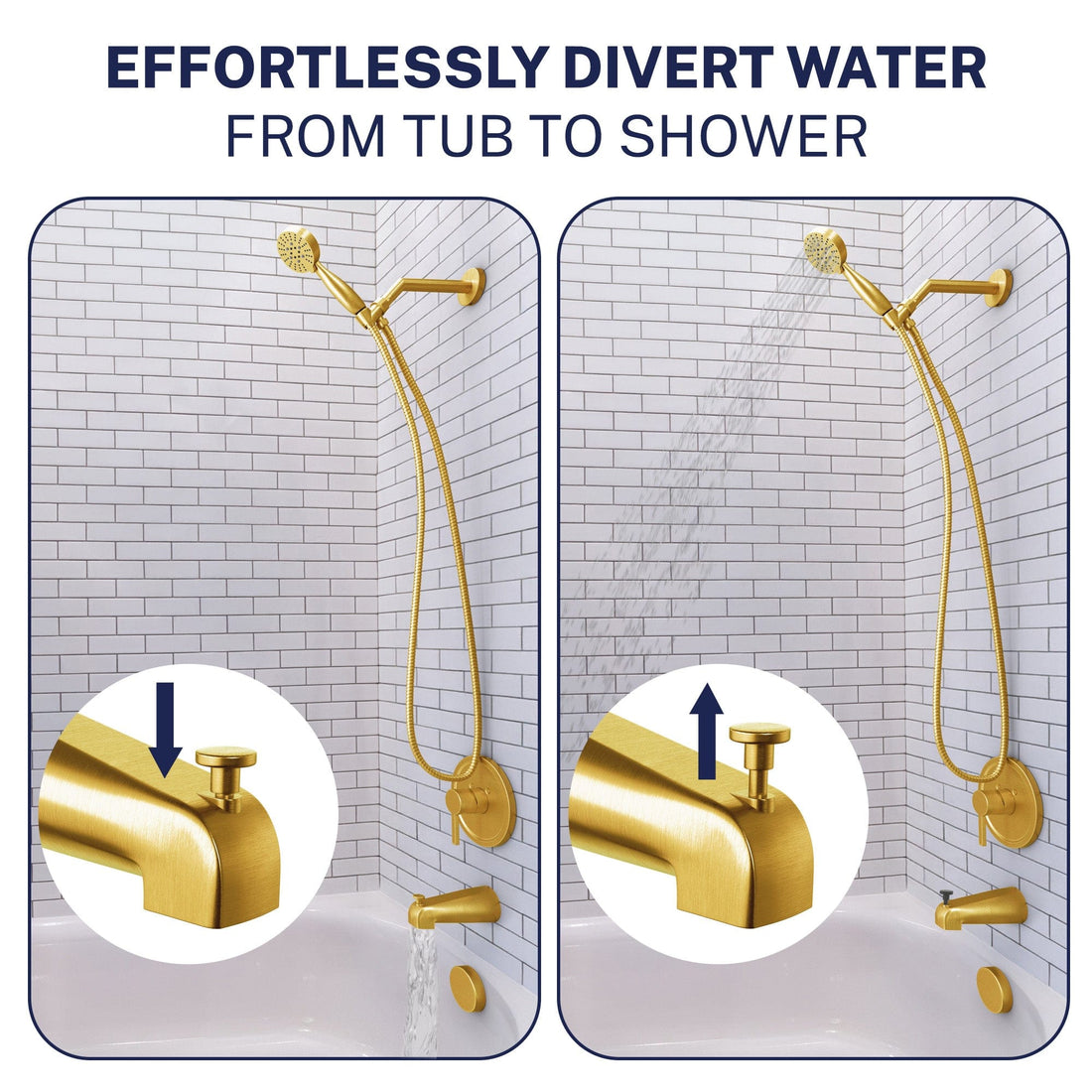 Divert Water Tub Spout Brushed Gold - The Shower Head Store