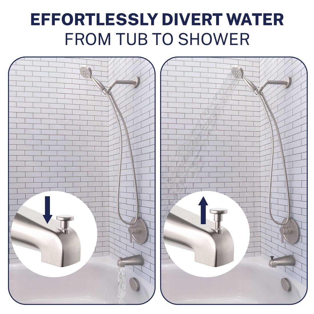 Divert Water Tub Spout Brushed Nickel - The Shower Head Store