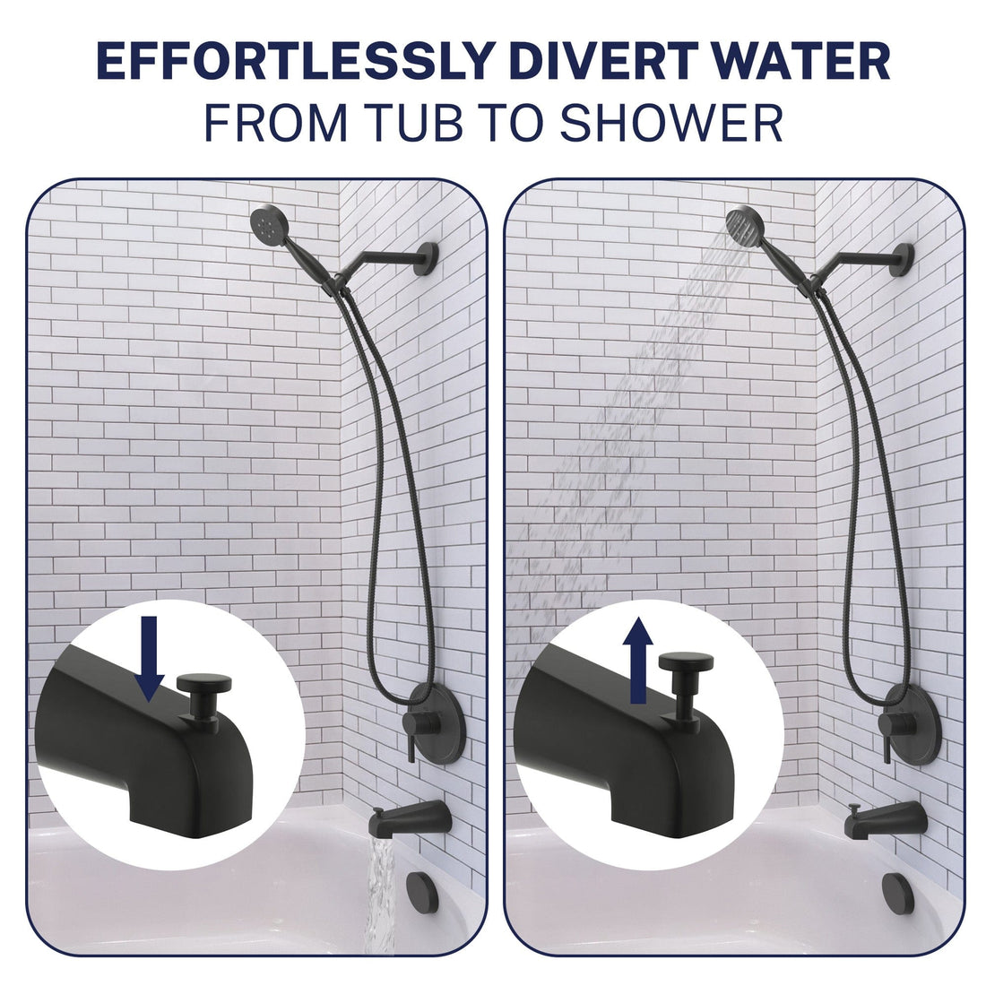 Divert Water Tub Spout Matte Black - The Shower Head Store