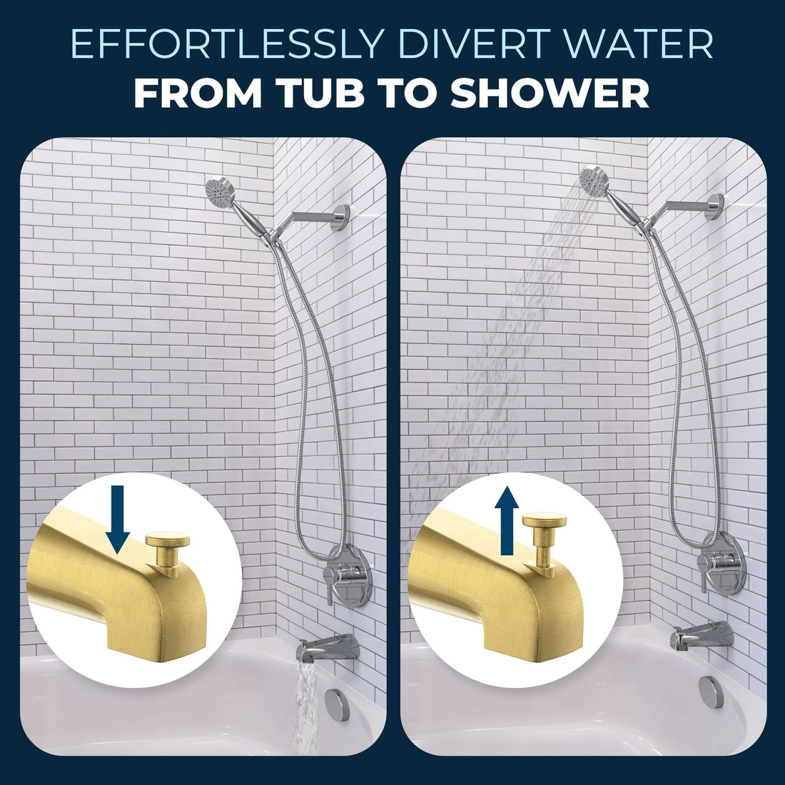 Diverter Tub Spout with Valve and Trim_3-Spray Handheld and Shower Arm Brushed Gold / 1.75 - The Shower Head Store