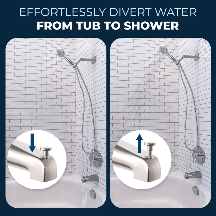 Diverter Tub Spout with Valve and Trim_3-Spray Handheld and Shower Arm Brushed Nickel / 1.75 - The Shower Head Store