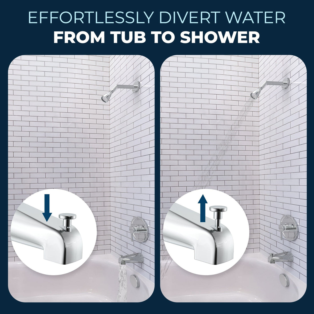 Divert Water 2 Inch High Pressure Shower Head Set with Tub Spout and Valve and Trim Chrome / 2.5 - The Shower Head Store