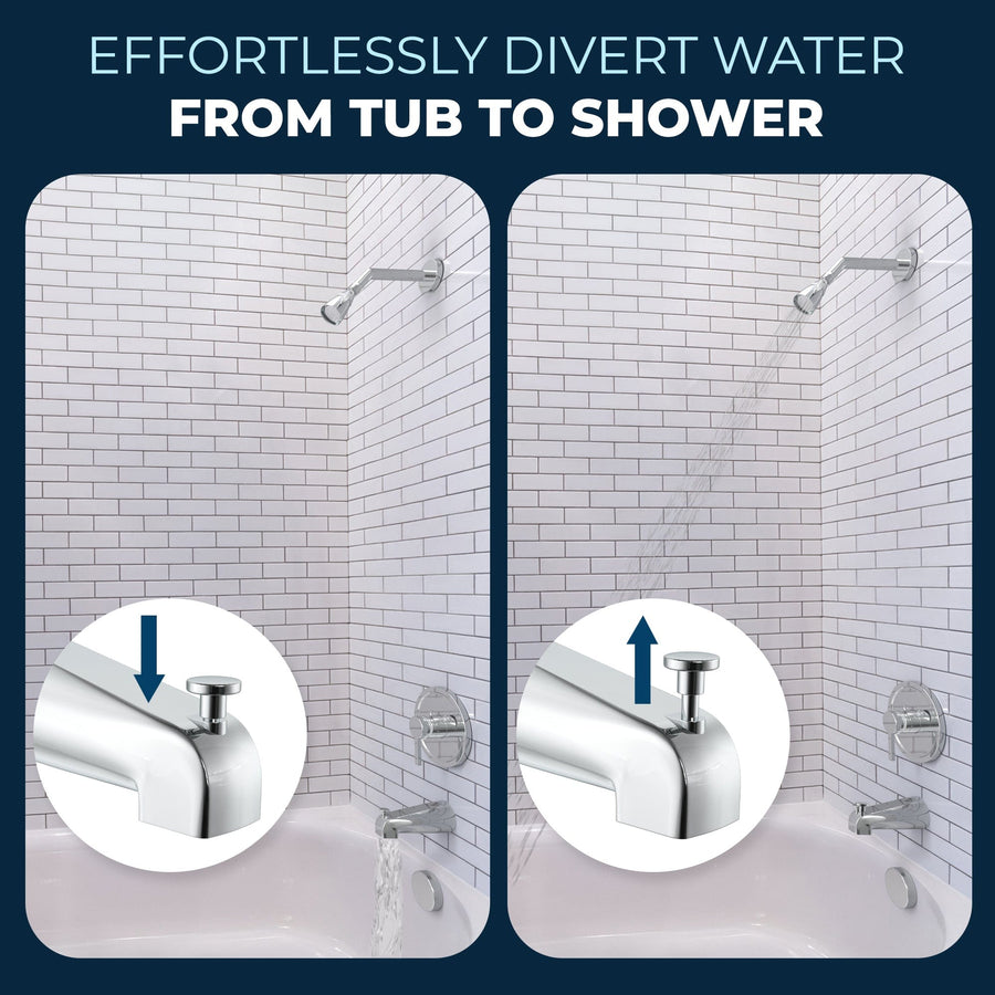 Divert Water 2 Inch High Pressure Shower Head Set with Tub Spout and Valve and Trim Chrome / 2.5 - The Shower Head Store