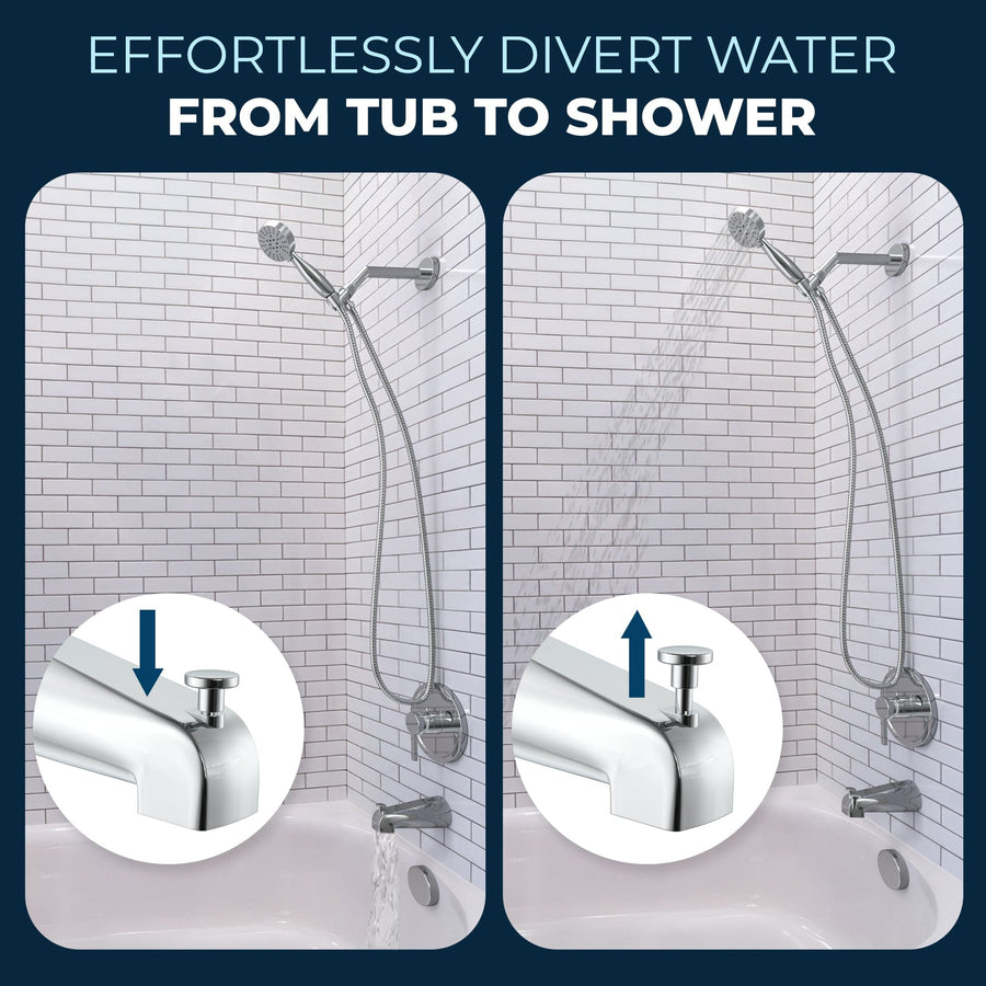Diverter Tub Spout with Valve and Trim_3-Spray Handheld and Shower Arm Chrome / 1.75 - The Shower Head Store